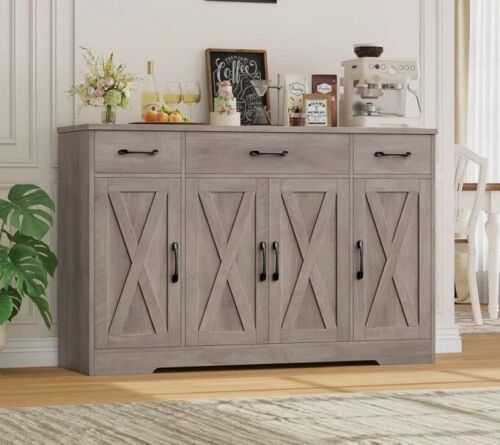 Gracie Oaks Adra 55.1'' Sideboard with 3 Drawers, Adjustable Shelves New Shelf Pull $499