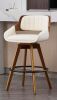 VipDesk 26" Swivel PU Leather Counter Height Bar Stool with Arms, Cream, Upholstered Barstoolswith Back, Walnut Kitchen Island Chair, Breakfast Bar Seating, Metal Footrest, Mid-Century Modern $399