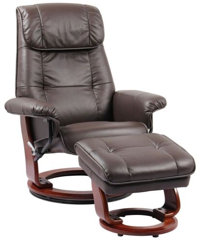 BenchMaster Ventura II Kona Brown Swivel Recliner and Slanted Ottoman New in Box $1299