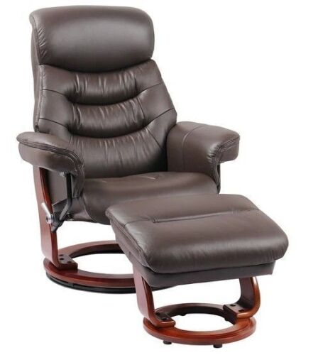 BenchMaster Newport 30" Wide Swivel Recliner and Slanted Ottoman in Kona Brown New in Box $899