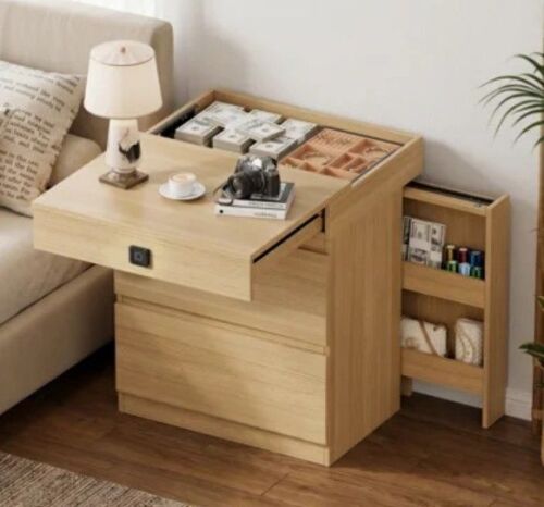 Ebern Designs Fingerprint Lock Nightstand with Hidden Compartment, 3 Drawer Wood Bedside Table with Side Storage, Modern End Table for Bedroom Living Room, Natural Wood Night Stand Safe Jewelry Cabinet New In Box $299