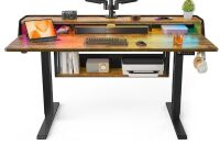 ErGear Electric Standing Desk, 55x28 Inch Adjustable Sit Stand Desk with Bookshelf & Monitor Stand, Standing Gaming Desk with LED Light Strip, Stand Up Desk for Home Office, in Black Similar to Picture New in box $499