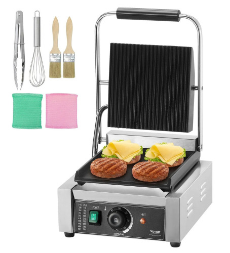 VEVOR Commercial Panini Grill, 1800W Electric Sandwich Panini Maker, Stainless Steel Sandwich Press Grill, Panini Grill with Temp Control & 9"x9" Flat Enamel Plate, for Hamburger Steak Bacon New In Box $299