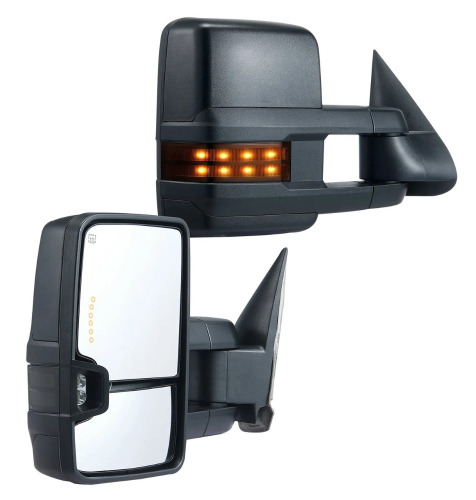 VEVOR Towing Mirrors, Left & Right Pair Set for Chevrolet Silverado (2014-2019)/GMC, Power Heated with Signal Light & LED Driving Light, Manual Controlling Telescoping Folding, Heating Defrost, Black New In Box $299