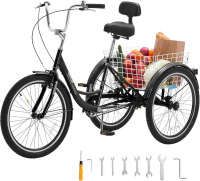 VEVOR Adult Tricycles Bike, 7 Speed Adult Trikes, 24 Inch Three-Wheeled Bicycles, Carbon Steel Cruiser Bike with Basket and Adjustable Seat, Picnic Shopping Tricycles for Seniors, Women, Men (Black) New in Box $599