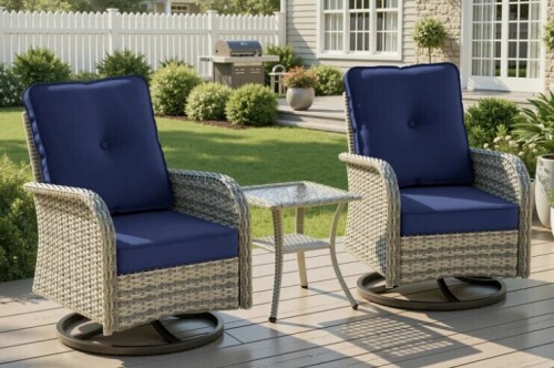 Latitude Run 2-Person Patio Conversation Set With Rocking Swivel Chairs And Tempered-Glass Table New in Box $699
