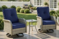 Latitude Run 2-Person Patio Conversation Set With Rocking Swivel Chairs And Tempered-Glass Table New in Box $699