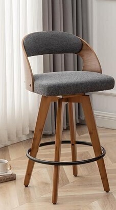 MEKLIBA Counter Height Bar Stool,26.8 Inch H Modern Upholstered Bar Chair, Swivel Counter Stool with Wood Back and Bamboo Legs in Gray New in Box $399