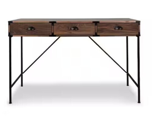 AGH Deco 47 in. Rectangular Brown 3 Drawer Writing Desk with Built-In Storage New in Box $499