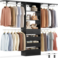 Aheaplus Closet System with 4 Drawers, 8FT Wood Closet Organizer System in Black New in Box $399