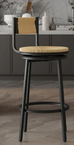 English Elm Creamy Hand Woven Paper Rope Swivel Barstools Set of 2 with Black Steel Frame for Kitchen - Honey New in Box $399