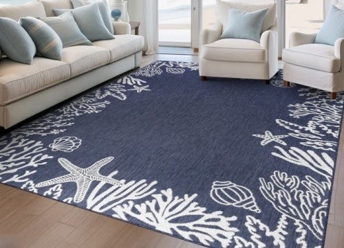 Beachcrest Home Seraphine Indoor/Outdoor Navy Rug 7'10" x 10'2" New $499
