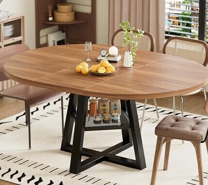 PAKASEPT 43.3''-59'' Extendable Round Dining Table for 4-8, Modern Farmhouse Kitchen Oval Dining Table with Removable Leaves Space Saving, Expandable Table with Iron Base New in Box $399