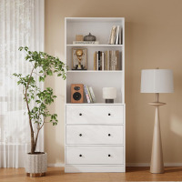 TUSY 71'' Wood Bookshelf with 3 Drawers in White New in Box $399