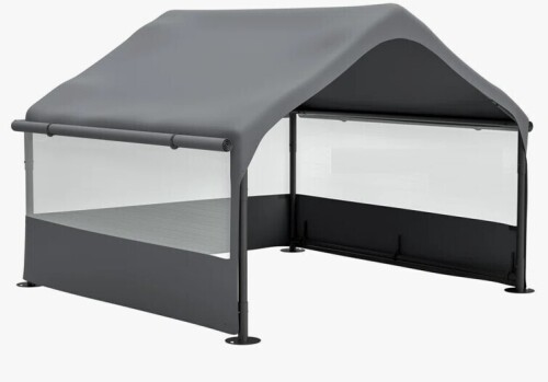 Ebern Designs 4' X 4' X 3.3' Gray Extra Large Outdoor Dog House Tent With 3-sided Mesh Windows, Breathable Sun Rain Cover Pet Shelter With Canopy And Ground Stakes For Dogs, Cats, Livestock New In Box $199