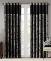 Madison Park Aubrey Faux Silk Privacy Curtain Panels (Pair) 50" x 108", Rod Pocket And Back Tabs, Black New In Box $199
