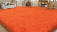 Mercer41 Solid Rug Soft Fluffy Orange Indoor Area Rug for Living Room Bedroom Nursery Kids Room, Rectangle 10' x 14' New Shelf Pull $299