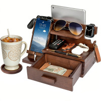 zhong Wood Phone Docking Station, Phone Charging Station with Drawer, Desk Organizer, Key Organizer, Smartwatch Charging Stand & Nightstand Organizer for Men, Dad, Husband, Holds Wallet, Glasses / HAIDAIYA Wooden WiFi Router Storage Box Hider Shelf, Decor