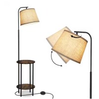 Edishine 62 in. Black 1-Light Farmhouse Column Floor Lamp for Living Room with Walnut End Table and Fabric Empire Shade New In Box $299