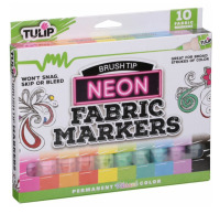 Tulip Brush Tip Fabric Markers 10-Pack &ndash; Neon Permanent Assorted Colors for DIY Crafts, Clothing & Fabric Art / Colorshot Premium Paint Markers, 6-Count / Assorted New In Box