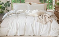 MooMee 3-Piece King Size Lightweight Duvet Cover Set with Zipper Closure 8 Ties 100% Washed Cotton Linen Like Textured Soft Breathable All-Season New $199