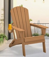 Highland Dunes Folding Adirondack Chair, Wood Texture, Cup Holder, All-Weather HDPE for Poolside/Lawn, Teak New in Box $299