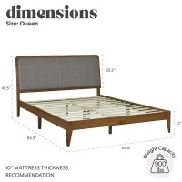 DG Casa Raven Grey Upholstered Walnut Wood Queen Platform Bed Frame, New in Box $599