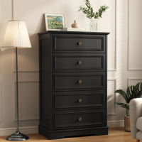 Lark Manor Valera 27.5'' W Vintage 5-Drawer Dresser with Bronze-Colored Handles - Black, New in Box $599