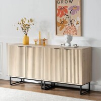MoomJiee Fluted Storage Cabinet Set of 2, Sideboard Buffet Cabinet with Adjustable Shelves, Multifunctional Console Table with Storage Credenza Accent Cabinet for Living Room, Dining Room, Light Oak, New in Box $399
