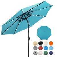 Sun-Ray 10' Teal Push-button Tilt Market Patio Umbrella with Lights, New in Box $299
