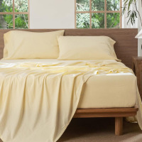 MooMee Cal-King 3-Piece Sheet Set 100% Washed Cotton Extra Deep Pocket Linen Like Textured New $79
