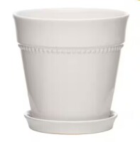 Southern Patio 7.9 in. Ravanaey Small Glossy White Ceramic Planter (7.9 in. D x 7.9 in. H) With Drainage Hole and attached saucer New $79