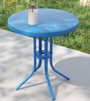 Sonkuki Patio Bright Blue Round Metal Frame Outdoor Side Table Modern Industrial Style New In Box $199