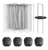 TERAMOS Garden Stakes, 6 Inch 11 Gauge 100pcs Galvanized Landscape Staples + 100pcs Gaskets, U-Shaped Heavy Duty Ground Stakes for Weed Barrier Fabric, Turf, Sod, Ground Cover New $79