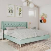 Novogratz Her Majesty Tufted Upholstered Bed Frame, King, Light Green Linen (2 Boxes) New in box $699
