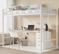 Garvee Twin Size Loft Bed, Heavy Duty Metal Frame with Arched Guardrail & Safety Ladder, Space-Saving Design, Metal Slats, Kids & Adults, Small Rooms, White New in Box $399