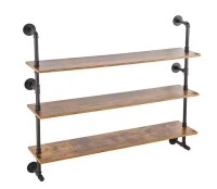 VEVOR Industrial Pipe Shelf 3 Tier 10 in. W x 48.43 in. D Black Steel Solid Decorative Wall Shelf Rustic Wood Shelves Bracket New In Box $199