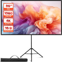 VEVOR Projector Screen with Stand, 80 Inch Indoor Outdoor Projection Screen 16:9 4K HD Wrinkleless Portable Tripod Screens with Carry Bag, for Movie Home Theater Office Presentation New In Box $299