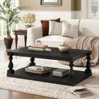 Astoria Grand Vintage Coffee Table with Artistic Vase Column Legs and Luxurious Pine Veneer for Timeless Charm, for Living Room, Study Room in brown new in box $599