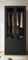 Ebern Designs 20" D Armoire Wardrobe Closet With Fluted Glass And Drawers, 71" H Clothing Storage Cabinet With Hanging Rod And Soft-Close Doors in Black New in Box $799