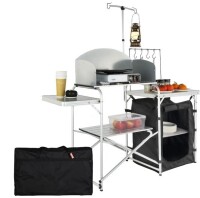 VEVOR Camping Kitchen Table, Folding Outdoor Cooking Table with Storage Carrying Bag, Aluminum Cook Station 1 Cupboard & Detachable Windscreen, Quick Set-up for Picnics, BBQ, RV Traveling, Black New In Box $299