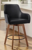 Corrigan Studio Advika 25" Swivel Upholstered Counter Stool With Solid Rubberwood Frame & Full Back Arms in Black New in Box $399