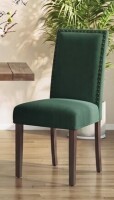 Winston Porter Vintage 6" Thick Seat Linen Parsons Dining Chairs with Nailhead Trim Solid Wood Legs in Green New in Box $299