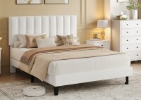 Ebern Designs Bed Frame, Velvet Upholstered Platform Bed Frame with Headboard Vertical Channel Tufted, Adjustable Headboard Height Fits 8-12" Mattress, Noise Free No Box Spring Needed New in Box $399