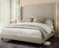 Wade Logan Belo Queen Khaki Upholstered Wingback Platform Bed New in Box $599