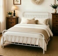 Winston Porter Queen Size Colina Metal Bed in White New in Box $399