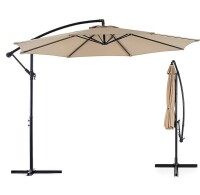 Sweetcrispy 10-ft Iron Tan Slide-Tilt Cantilever Patio Umbrella New in Box $299