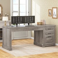 SEDETA Executive Office Desk with 3 Drawers, Farmhouse 55" Computer Desk with Storage File Drawers & Power Outlet for Home Office, Grey, New in Box $399