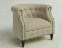 Three Posts Huntingdon 34" Wide Tufted Polyester Chesterfield Chair, Beige, New in Box $599
