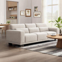Marsail Modern 89 Inch Linen Fabric Sofa, 3-Seater Couch with Wide Armrests, Deep Cushions & Removable Washable Covers, Comfortable Living Room Furniture, Beige New in Box $999